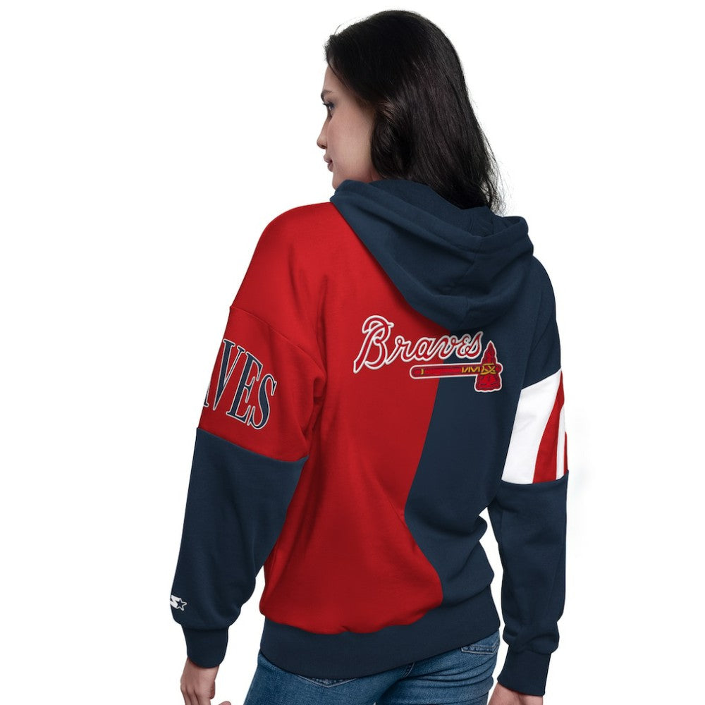 Atlanta Braves Starter Women's Curve Ball Full Zip Hoodie Sweatshirt - Navy/Red - MLB on Sale