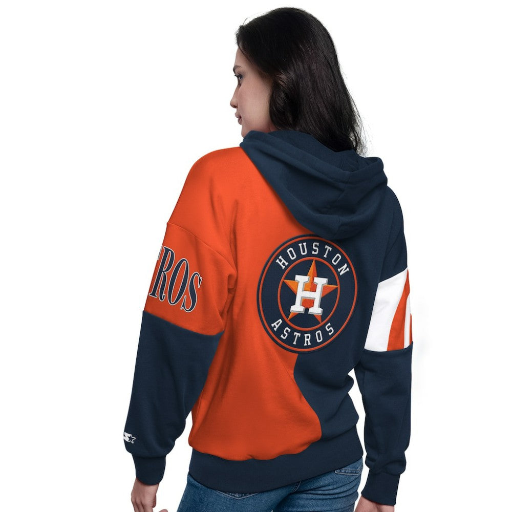 Houston Astros Starter Women's Curve Ball Full Zip Hoodie Sweatshirt - Navy/Orange - MLB Sale