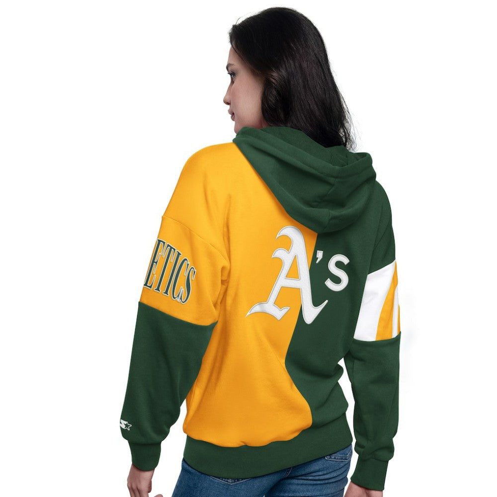 Athletics Starter Women's Curve Ball Full Zip Hoodie Sweatshirt - Green/Gold - MLB Sale