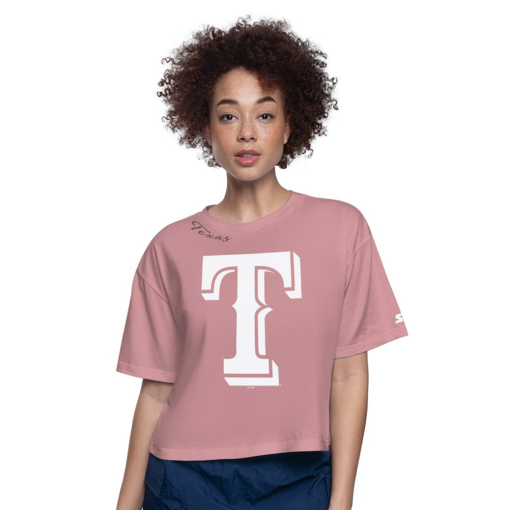 Texas Rangers Starter Women's Play the Ball Boxy Cropped T-Shirt - Pink - MLB on Sale