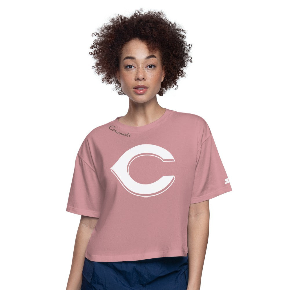 Cincinnati Reds Starter Women's Play the Ball Boxy Cropped T-Shirt - Pink - MLB on Sale