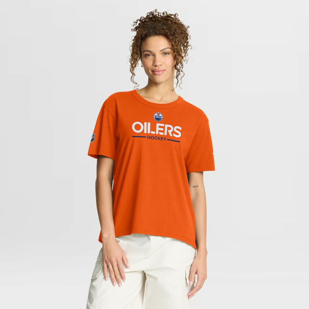 Edmonton Oilers Fanatics Women's Authentic Pro Primary T-Shirt - Orange - NHL 202493023