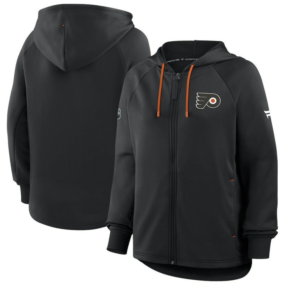 Philadelphia Flyers Fanatics Women's Authentic Pro Rink Raglan Full-Zip Hoodie - Black - NHL 202493229