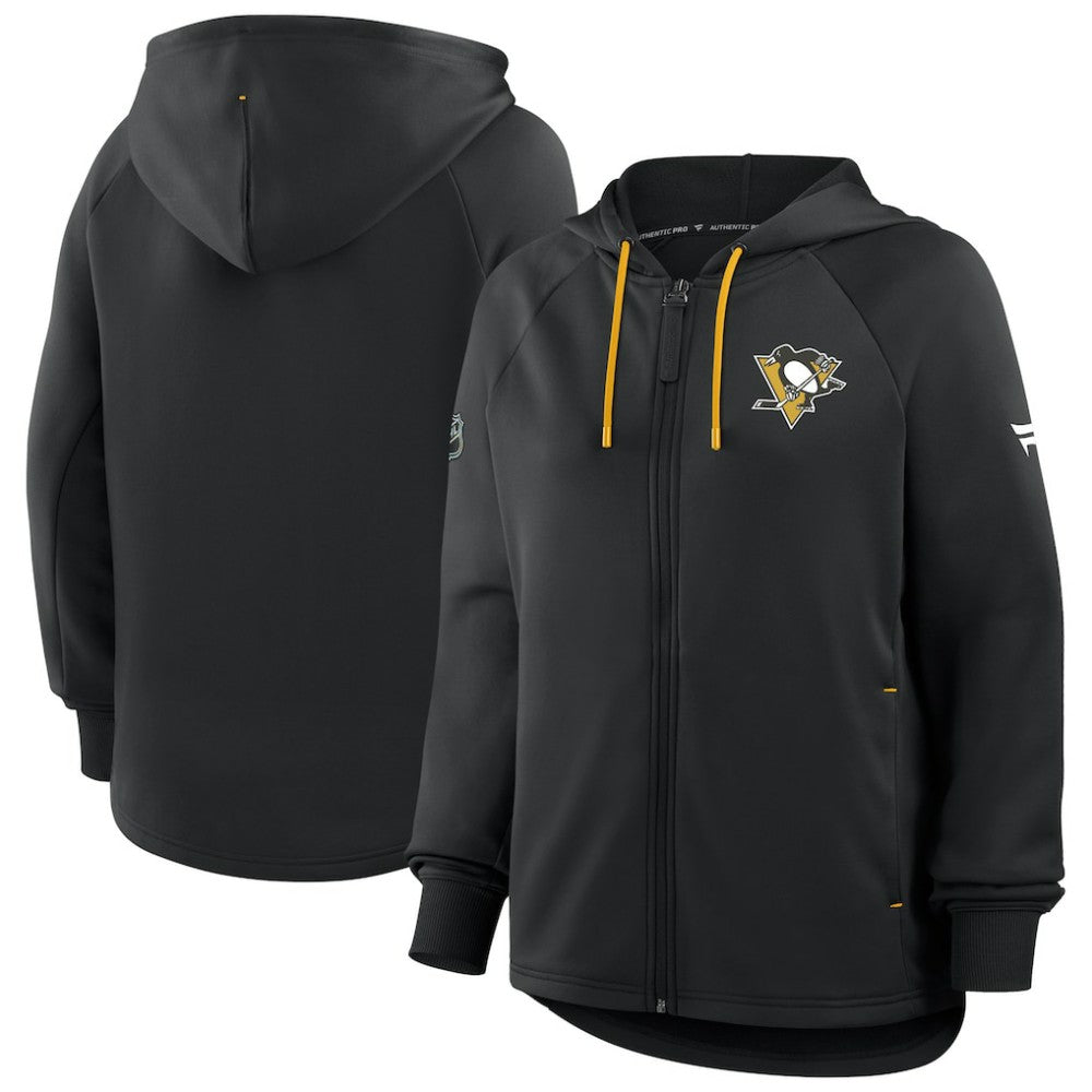 Pittsburgh Penguins Fanatics Women's Authentic Pro Rink Raglan Full-Zip Hoodie - Black - NHL 202493230