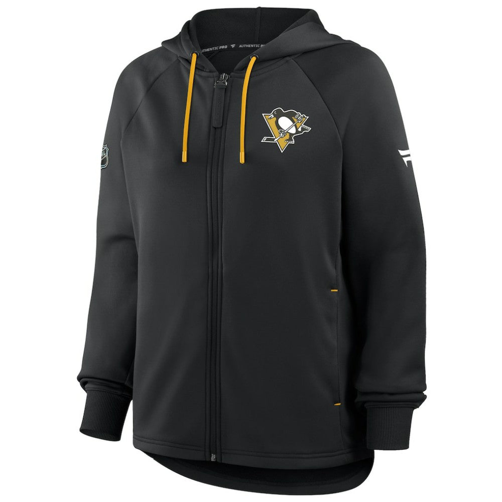 Pittsburgh Penguins Fanatics Women's Authentic Pro Rink Raglan Full-Zip Hoodie - Black - NHL 202493230