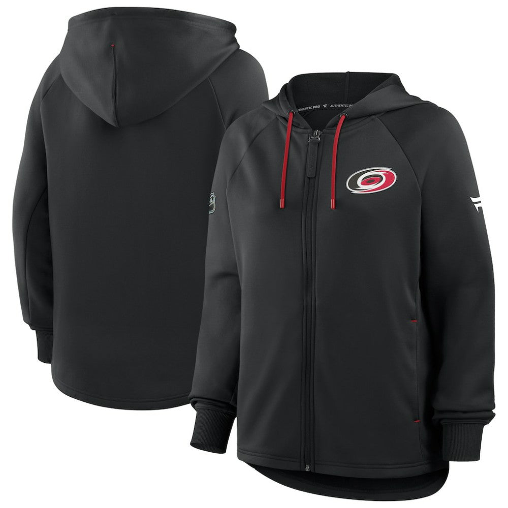 Carolina Hurricanes Fanatics Women's Authentic Pro Rink Raglan Full-Zip Hoodie - Black - NHL 202493233