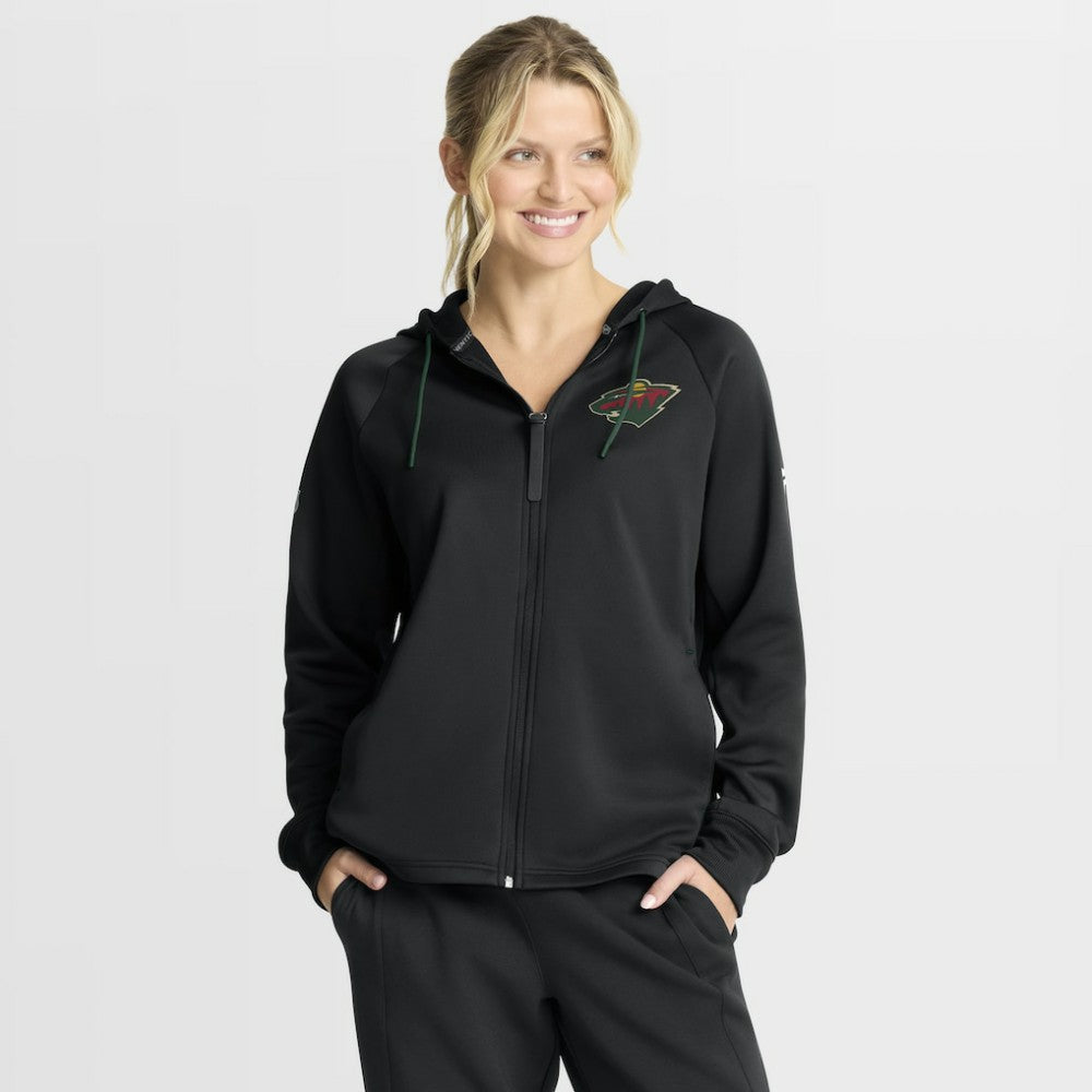 Minnesota Wild Fanatics Women's Authentic Pro Rink Raglan Full-Zip Hoodie - Black - NHL 202493244