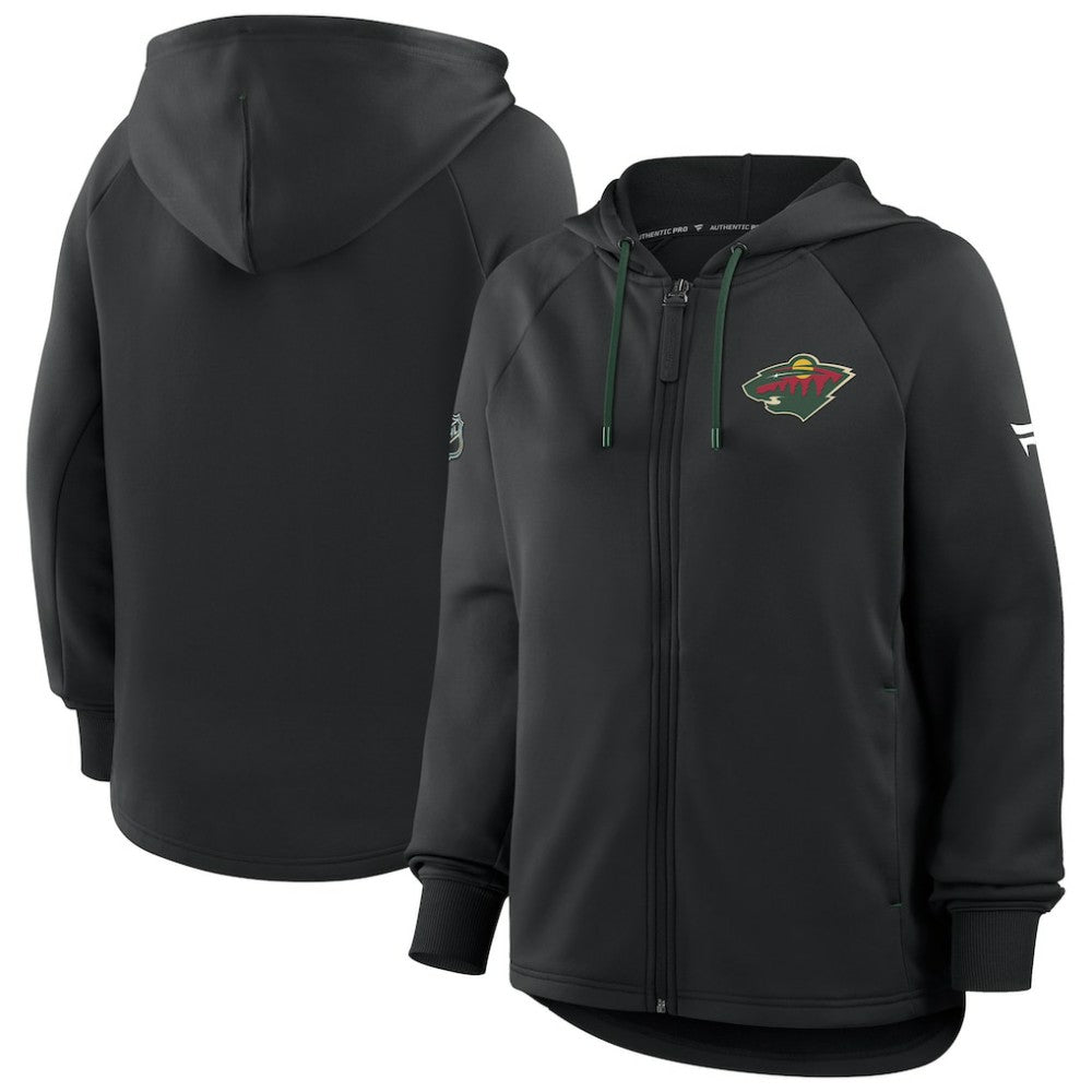 Minnesota Wild Fanatics Women's Authentic Pro Rink Raglan Full-Zip Hoodie - Black - NHL 202493244