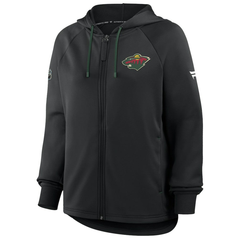 Minnesota Wild Fanatics Women's Authentic Pro Rink Raglan Full-Zip Hoodie - Black - NHL 202493244