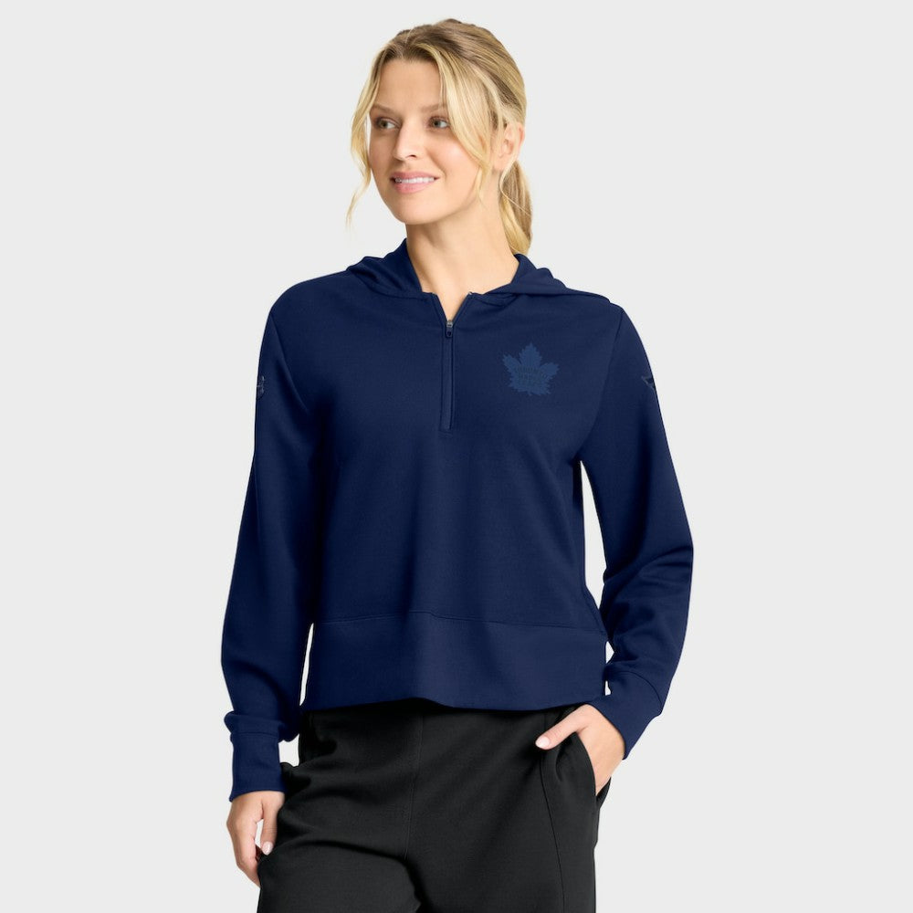 Toronto Maple Leafs Fanatics Women's Authentic Pro Road Tri-Blend Quarter-Zip Hoodie - Navy - NHL 202493495