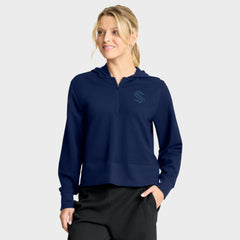 Seattle Kraken Fanatics Women's Authentic Pro Road Tri-Blend Quarter-Zip Hoodie - Deep Sea Blue - NHL 202493522