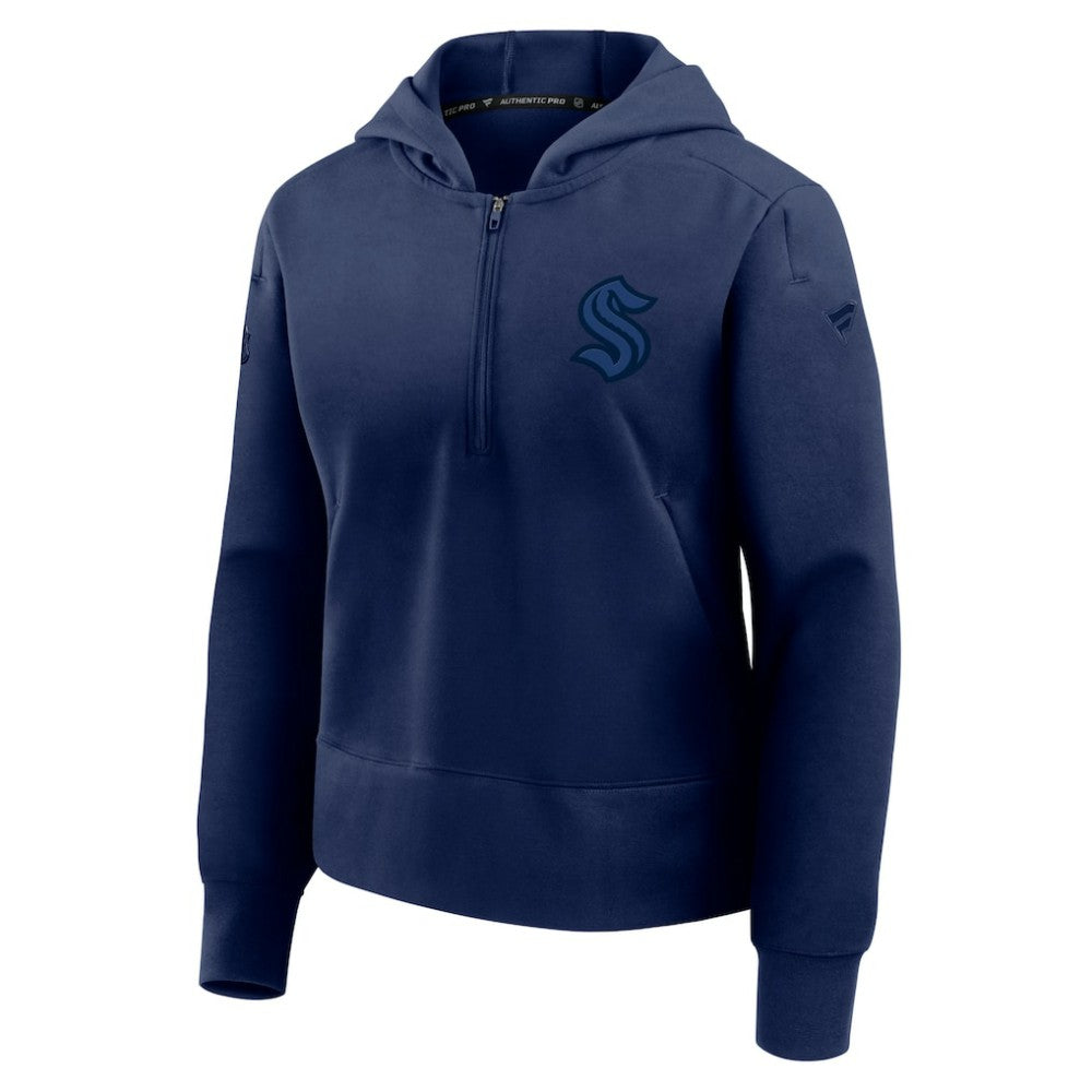 Seattle Kraken Fanatics Women's Authentic Pro Road Tri-Blend Quarter-Zip Hoodie - Deep Sea Blue - NHL 202493522