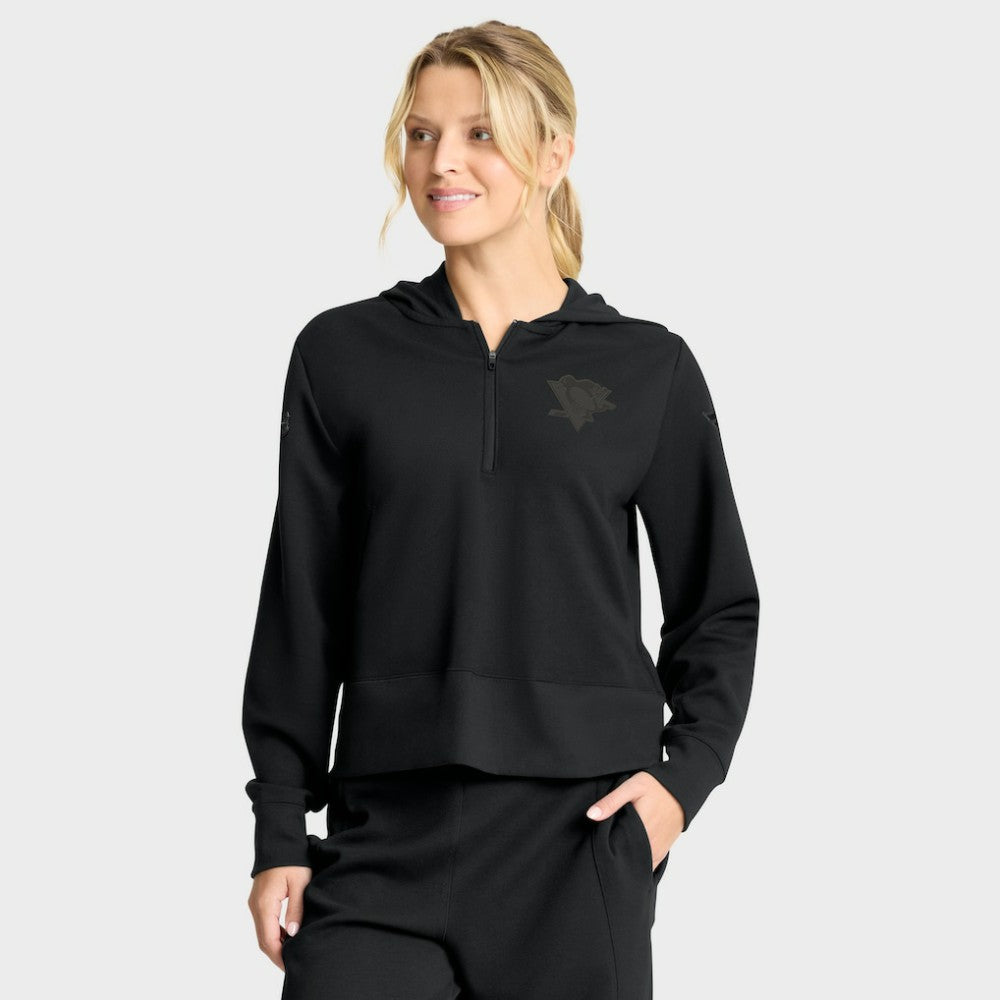 Pittsburgh Penguins Fanatics Women's Authentic Pro Road Tri-Blend Quarter-Zip Hoodie - Black - NHL 202493527