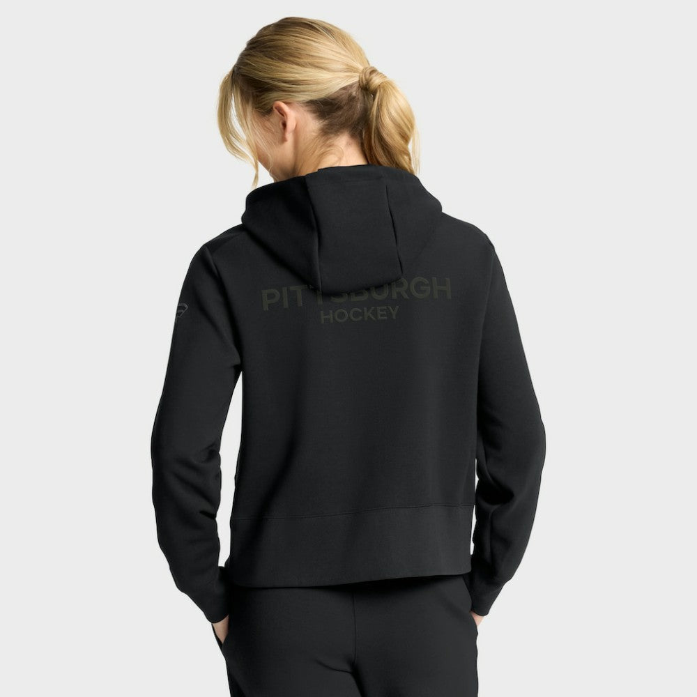 Pittsburgh Penguins Fanatics Women's Authentic Pro Road Tri-Blend Quarter-Zip Hoodie - Black - NHL 202493527