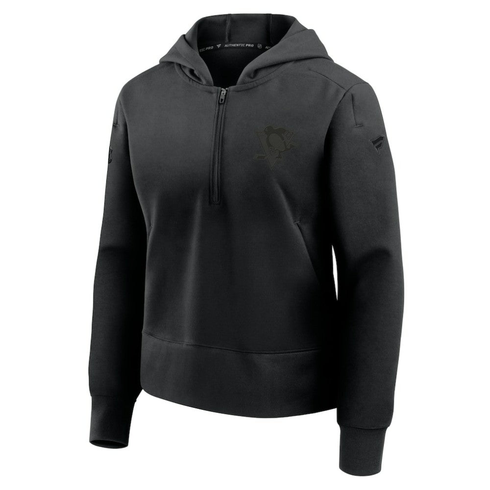 Pittsburgh Penguins Fanatics Women's Authentic Pro Road Tri-Blend Quarter-Zip Hoodie - Black - NHL 202493527