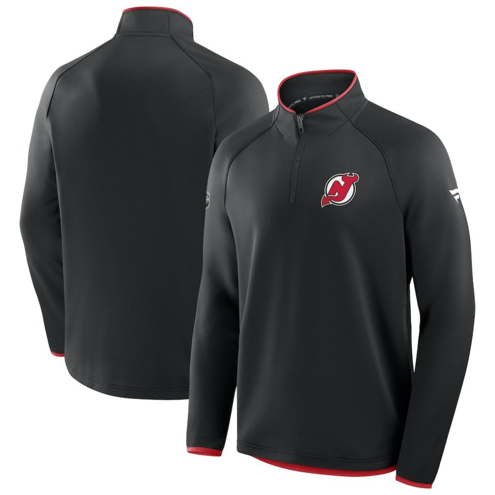 New Jersey Devils Fanatics Authentic Pro Rink Raglan Quarter-Zip Pullover - Black - NHL 202495199