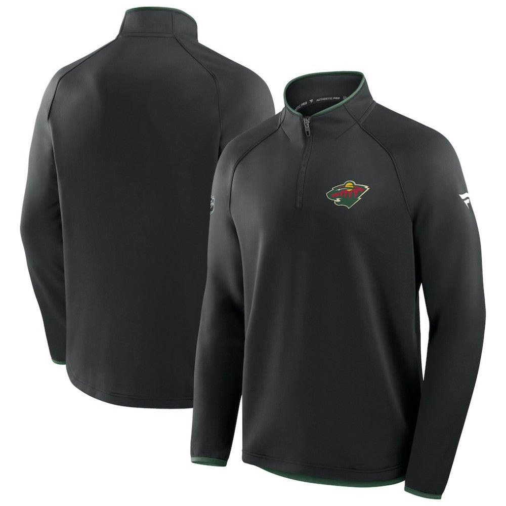 Minnesota Wild Fanatics Authentic Pro Rink Raglan Quarter-Zip Pullover - Black - NHL 202495228