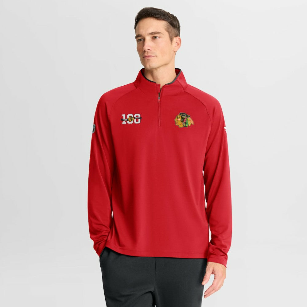 Chicago Blackhawks Fanatics Authentic Pro Rink Training Centennial Raglan Quarter-Zip Pullover - Red - NHL 202495703