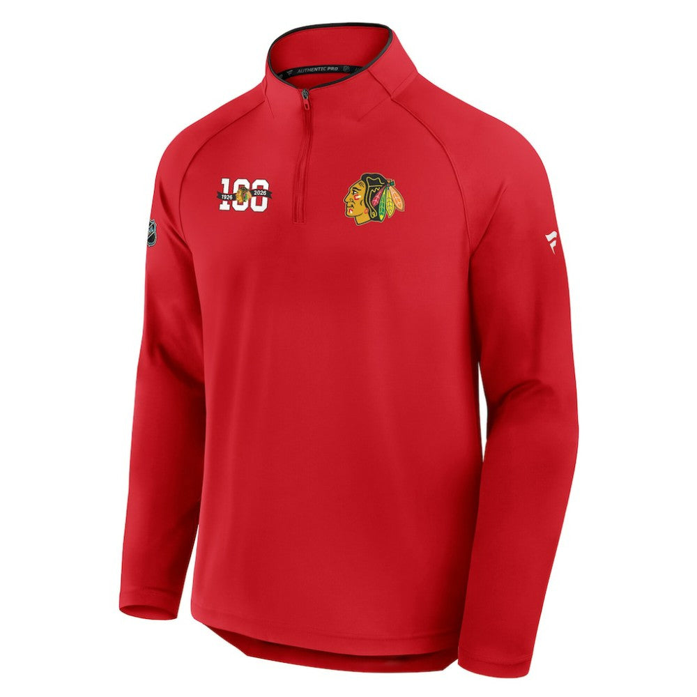 Chicago Blackhawks Fanatics Authentic Pro Rink Training Centennial Raglan Quarter-Zip Pullover - Red - NHL 202495703