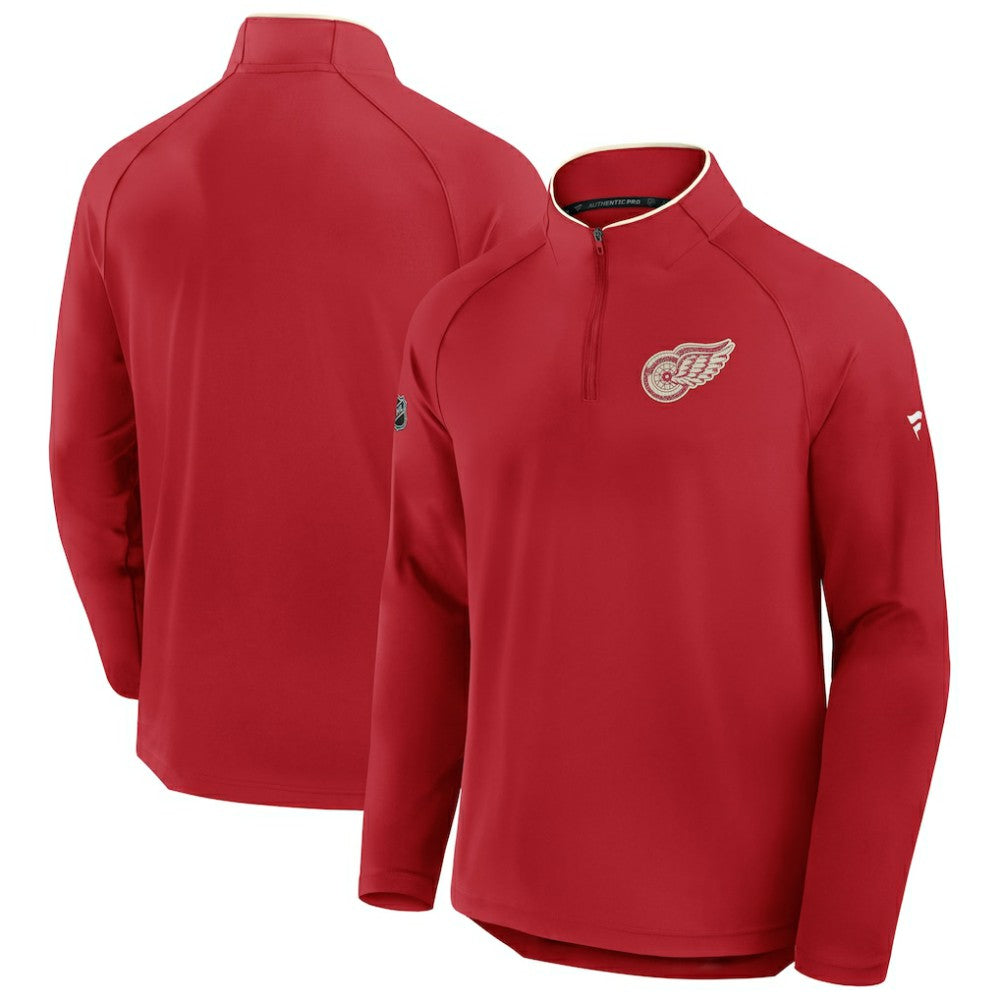 Detroit Red Wings Fanatics Authentic Pro Rink Training Centennial Raglan Quarter-Zip Pullover - Red - NHL 202495704