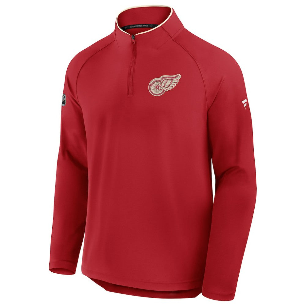 Detroit Red Wings Fanatics Authentic Pro Rink Training Centennial Raglan Quarter-Zip Pullover - Red - NHL 202495704
