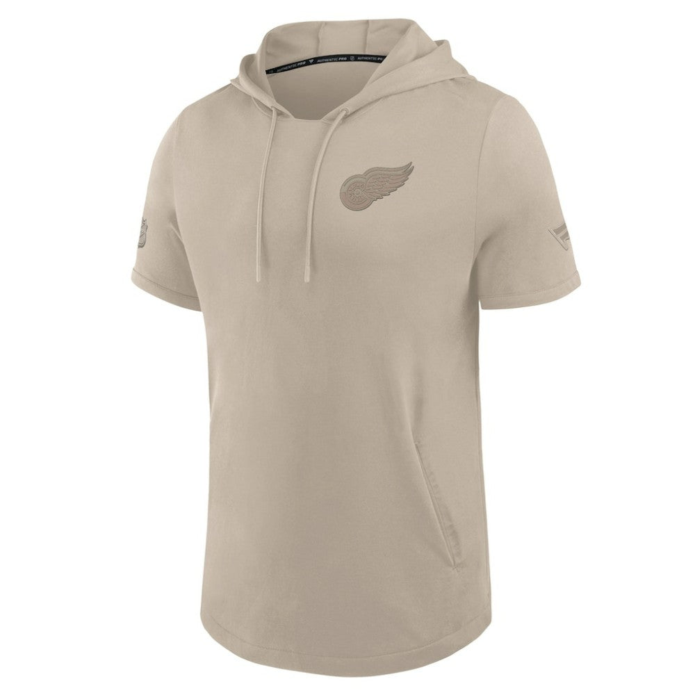 Detroit Red Wings Fanatics Authentic Pro Road Short Sleeve Hoodie - Tan - NHL 202496094
