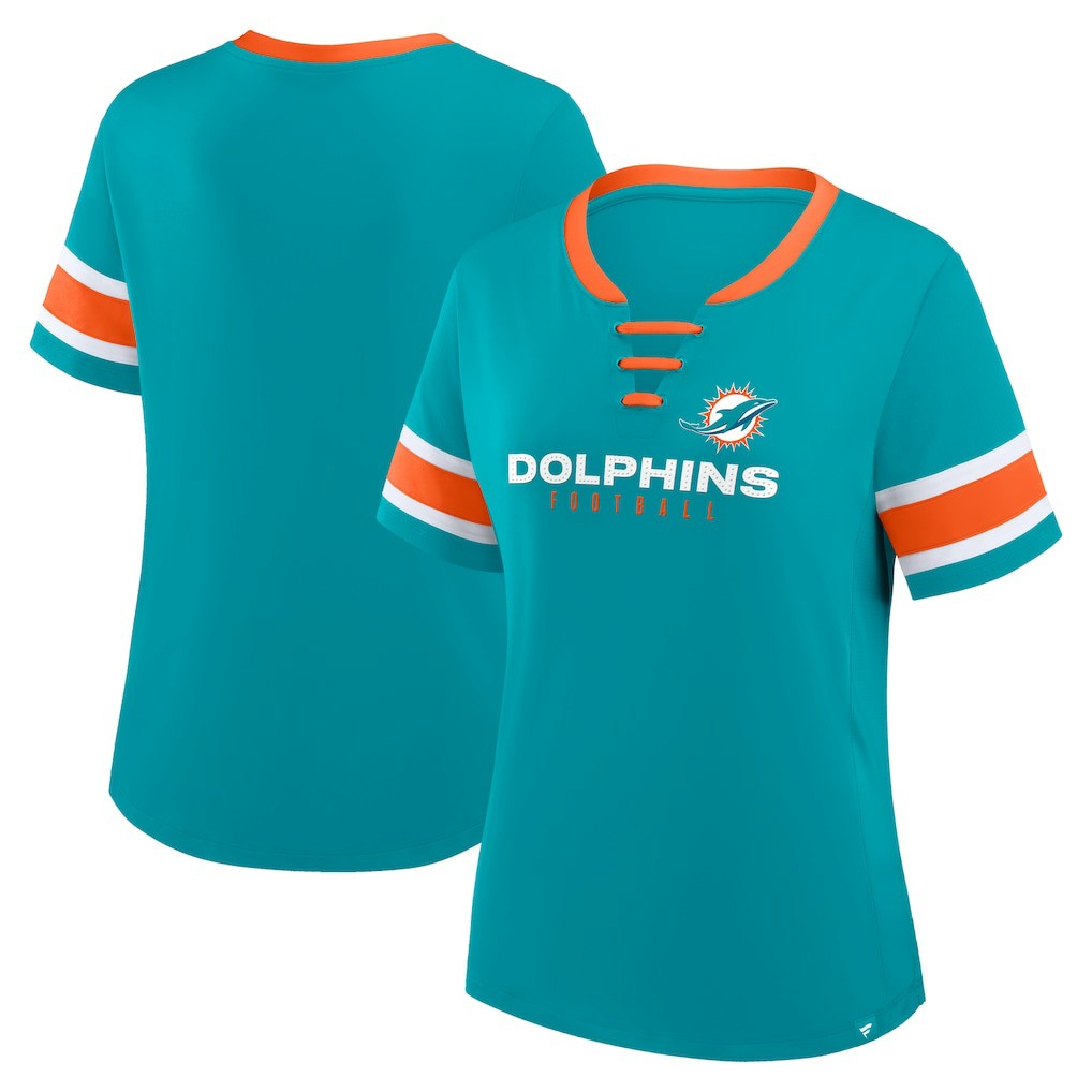 Fanatics Miami Dolphins Women's Redzone Draw Play Athena Lace-Up T-Shirt Aqua