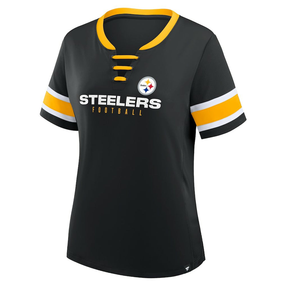 Fanatics Pittsburgh Steelers Women's Redzone Draw Play Athena Lace-Up T-Shirt Black