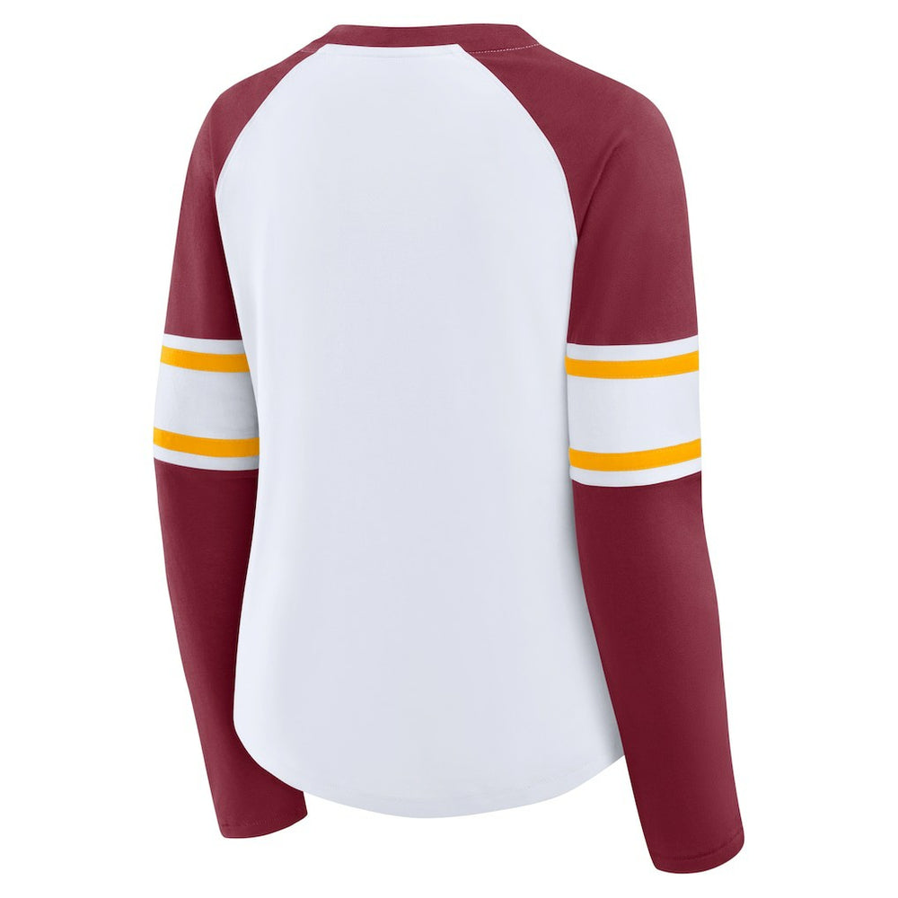 Fanatics Washington Commanders Women's Redzone Blitz Package Raglan Lace-Up V-Neck Long Sleeve T-Shirt White/Burgundy