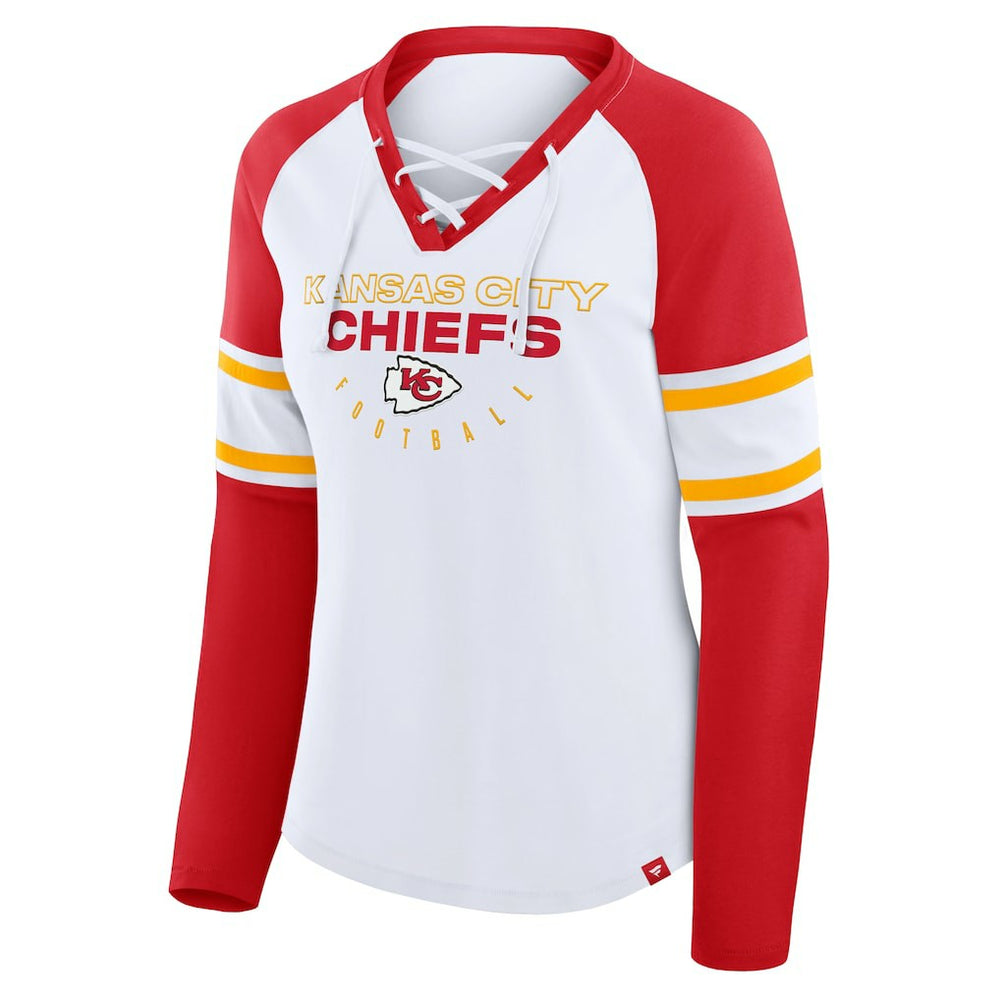 Fanatics Kansas City Chiefs Women's Redzone Blitz Package Raglan Lace-Up V-Neck Long Sleeve T-Shirt White/Red