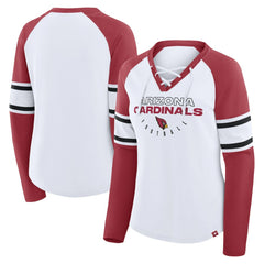 Fanatics Arizona Cardinals Women's Redzone Blitz Package Raglan Lace-Up V-Neck Long Sleeve T-Shirt White/Cardinal