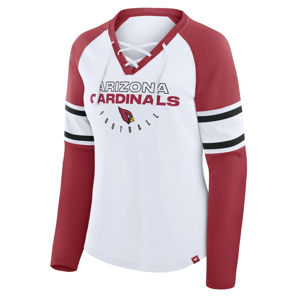 Fanatics Arizona Cardinals Women's Redzone Blitz Package Raglan Lace-Up V-Neck Long Sleeve T-Shirt White/Cardinal