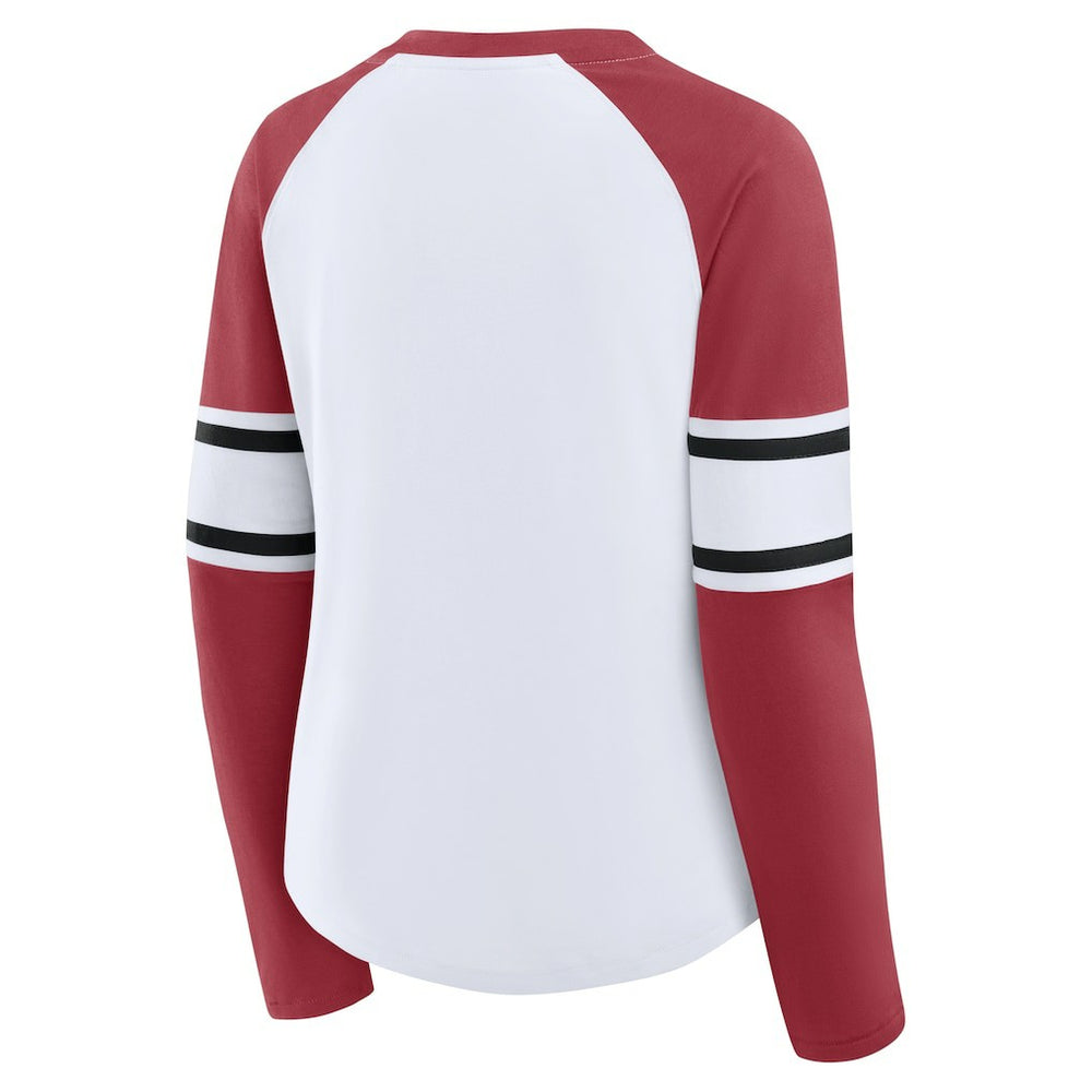Fanatics Arizona Cardinals Women's Redzone Blitz Package Raglan Lace-Up V-Neck Long Sleeve T-Shirt White/Cardinal