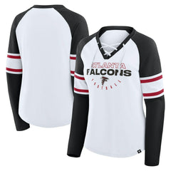 Fanatics Atlanta Falcons Women's Redzone Blitz Package Raglan Lace-Up V-Neck Long Sleeve T-Shirt White/Black