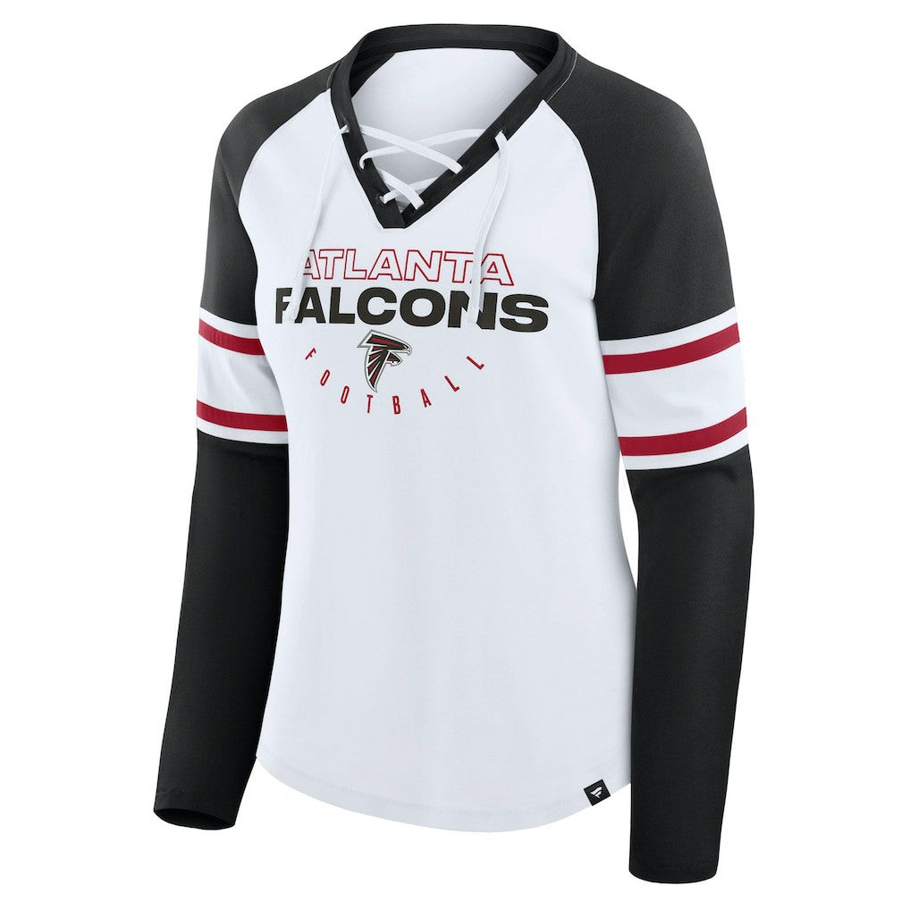 Fanatics Atlanta Falcons Women's Redzone Blitz Package Raglan Lace-Up V-Neck Long Sleeve T-Shirt White/Black