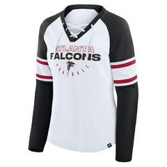 Fanatics Atlanta Falcons Women's Redzone Blitz Package Raglan Lace-Up V-Neck Long Sleeve T-Shirt White/Black