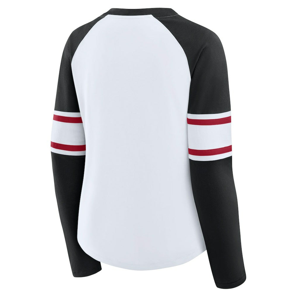 Fanatics Atlanta Falcons Women's Redzone Blitz Package Raglan Lace-Up V-Neck Long Sleeve T-Shirt White/Black
