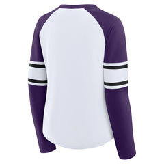 Fanatics Baltimore Ravens Women's Redzone Blitz Package Raglan Lace-Up V-Neck Long Sleeve T-Shirt White/Purple