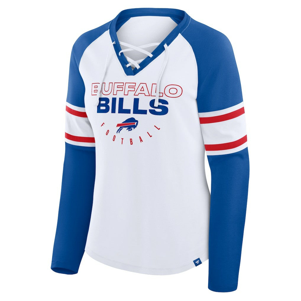 Fanatics Buffalo Bills Women's Redzone Blitz Package Raglan Lace-Up V-Neck Long Sleeve T-Shirt White/Royal