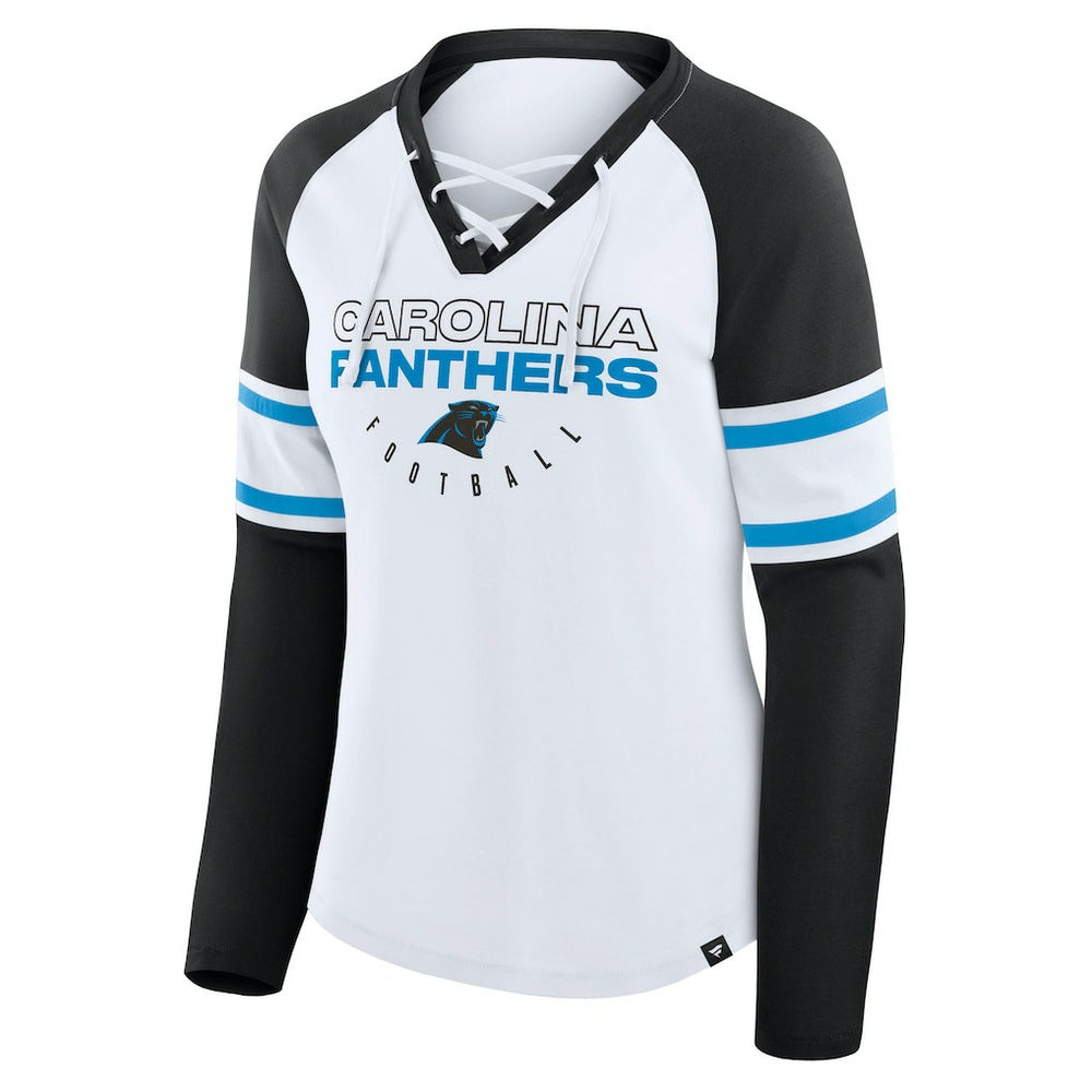 Fanatics Carolina Panthers Women's Redzone Blitz Package Raglan Lace-Up V-Neck Long Sleeve T-Shirt White/Black