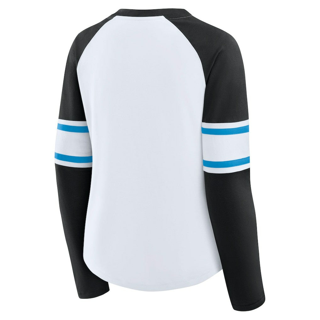 Fanatics Carolina Panthers Women's Redzone Blitz Package Raglan Lace-Up V-Neck Long Sleeve T-Shirt White/Black