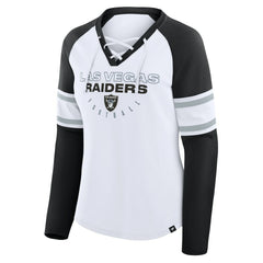 Fanatics Las Vegas Raiders Women's Redzone Blitz Package Raglan Lace-Up V-Neck Long Sleeve T-Shirt White/Black