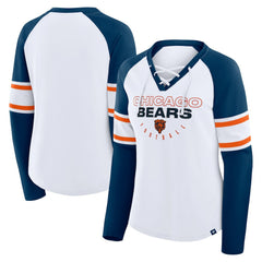 Fanatics Chicago Bears Women's Redzone Blitz Package Raglan Lace-Up V-Neck Long Sleeve T-Shirt White/Navy
