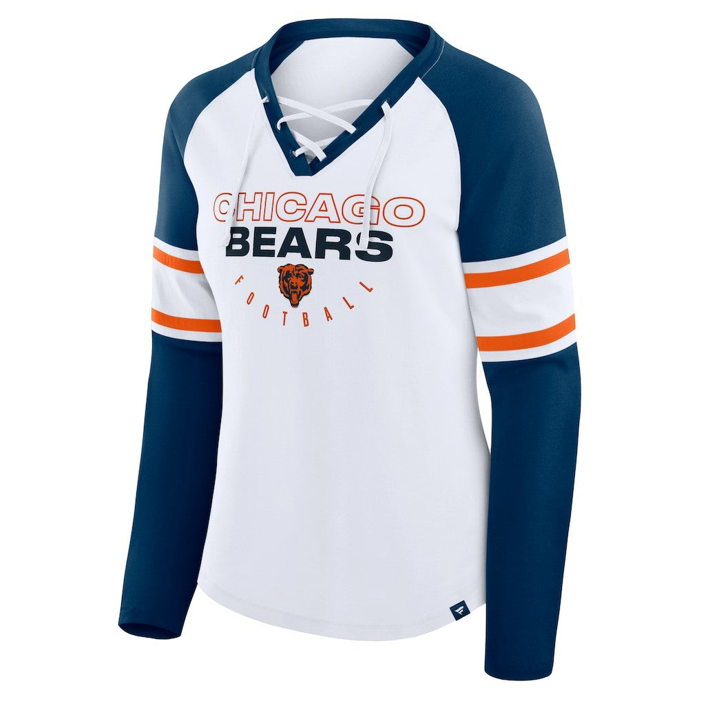Fanatics Chicago Bears Women's Redzone Blitz Package Raglan Lace-Up V-Neck Long Sleeve T-Shirt White/Navy