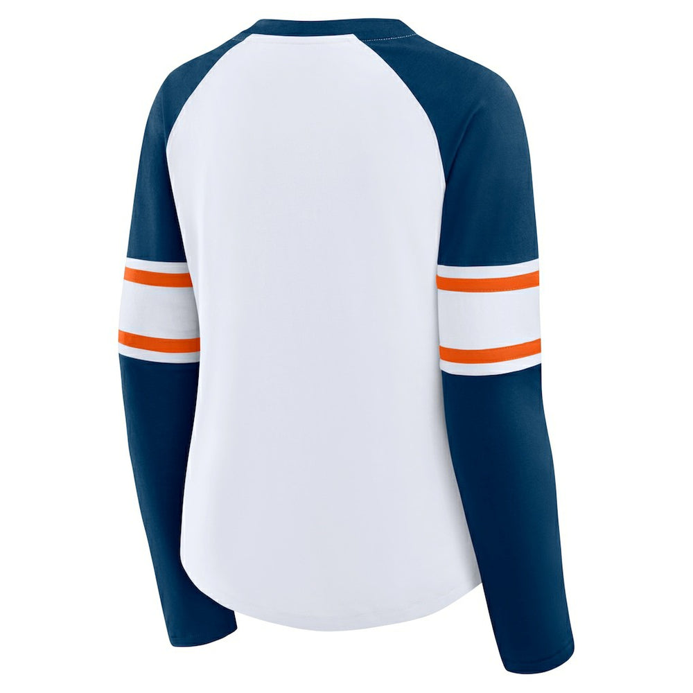 Fanatics Chicago Bears Women's Redzone Blitz Package Raglan Lace-Up V-Neck Long Sleeve T-Shirt White/Navy