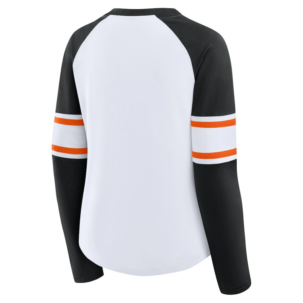 Fanatics Cincinnati Bengals Women's Redzone Blitz Package Raglan Lace-Up V-Neck Long Sleeve T-Shirt White/Black