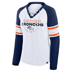 Fanatics Denver Broncos Women's Redzone Blitz Package Raglan Lace-Up V-Neck Long Sleeve T-Shirt White/Navy