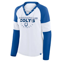Fanatics Indianapolis Colts Women's Redzone Blitz Package Raglan Lace-Up V-Neck Long Sleeve T-Shirt White/Royal