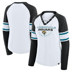 Fanatics Jacksonville Jaguars Women's Redzone Blitz Package Raglan Lace-Up V-Neck Long Sleeve T-Shirt White/Black