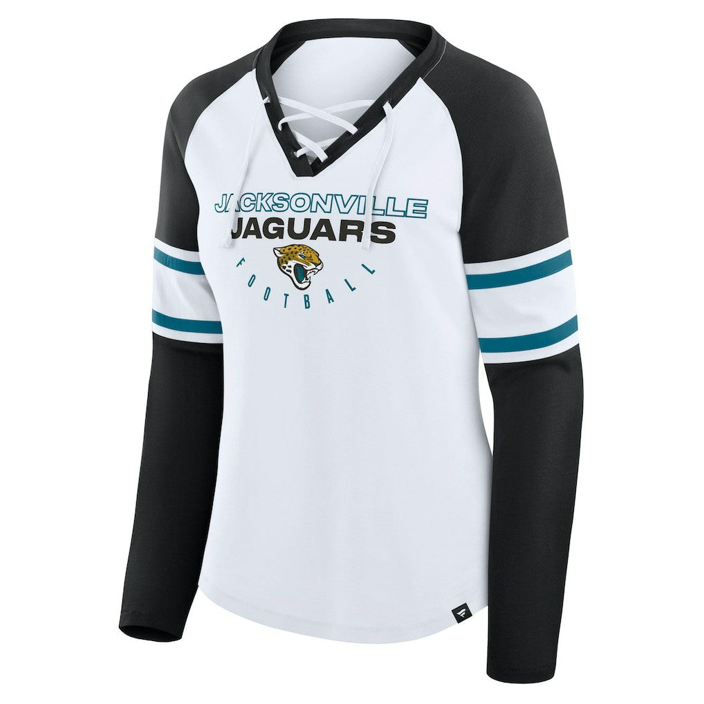 Fanatics Jacksonville Jaguars Women's Redzone Blitz Package Raglan Lace-Up V-Neck Long Sleeve T-Shirt White/Black